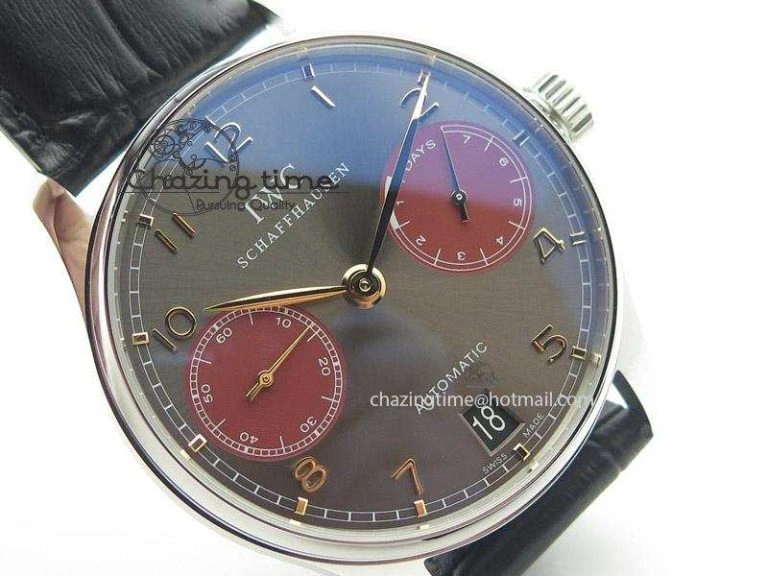 Portuguese Real PR IW500127 ZF 1:1 Best Edition Gray Red Dial On Black Leather Strap A52010
