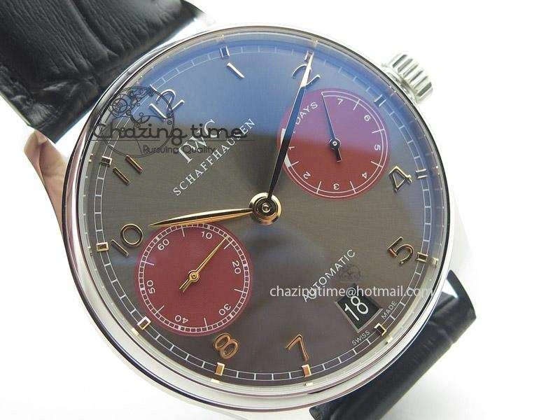 Portuguese Real PR IW500127 ZF 1:1 Best Edition Gray Red Dial On Black Leather Strap A52010