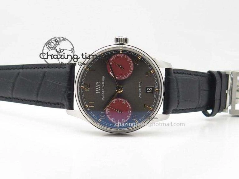 Portuguese Real PR IW500127 ZF 1:1 Best Edition Gray Red Dial On Black Leather Strap A52010