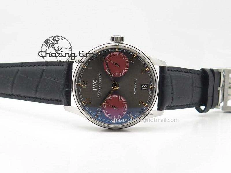 Portuguese Real PR IW500127 ZF 1:1 Best Edition Gray Red Dial On Black Leather Strap A52010