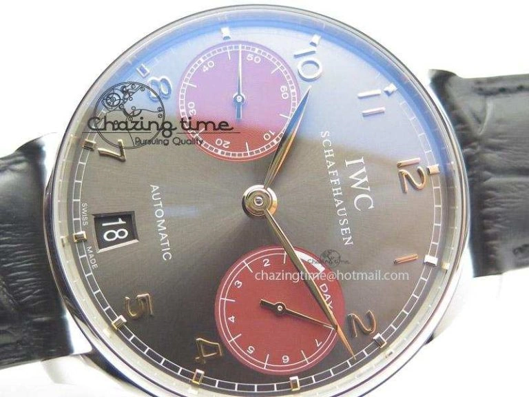 Portuguese Real PR IW500127 ZF 1:1 Best Edition Gray Red Dial On Black Leather Strap A52010