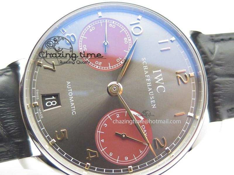 Portuguese Real PR IW500127 ZF 1:1 Best Edition Gray Red Dial On Black Leather Strap A52010