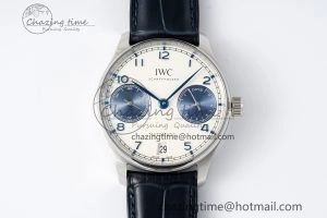 Portuguese Real PR IW500715 SS AZF 1:1 Best Edition White Blue Dial on Blue Leather Strap A52010