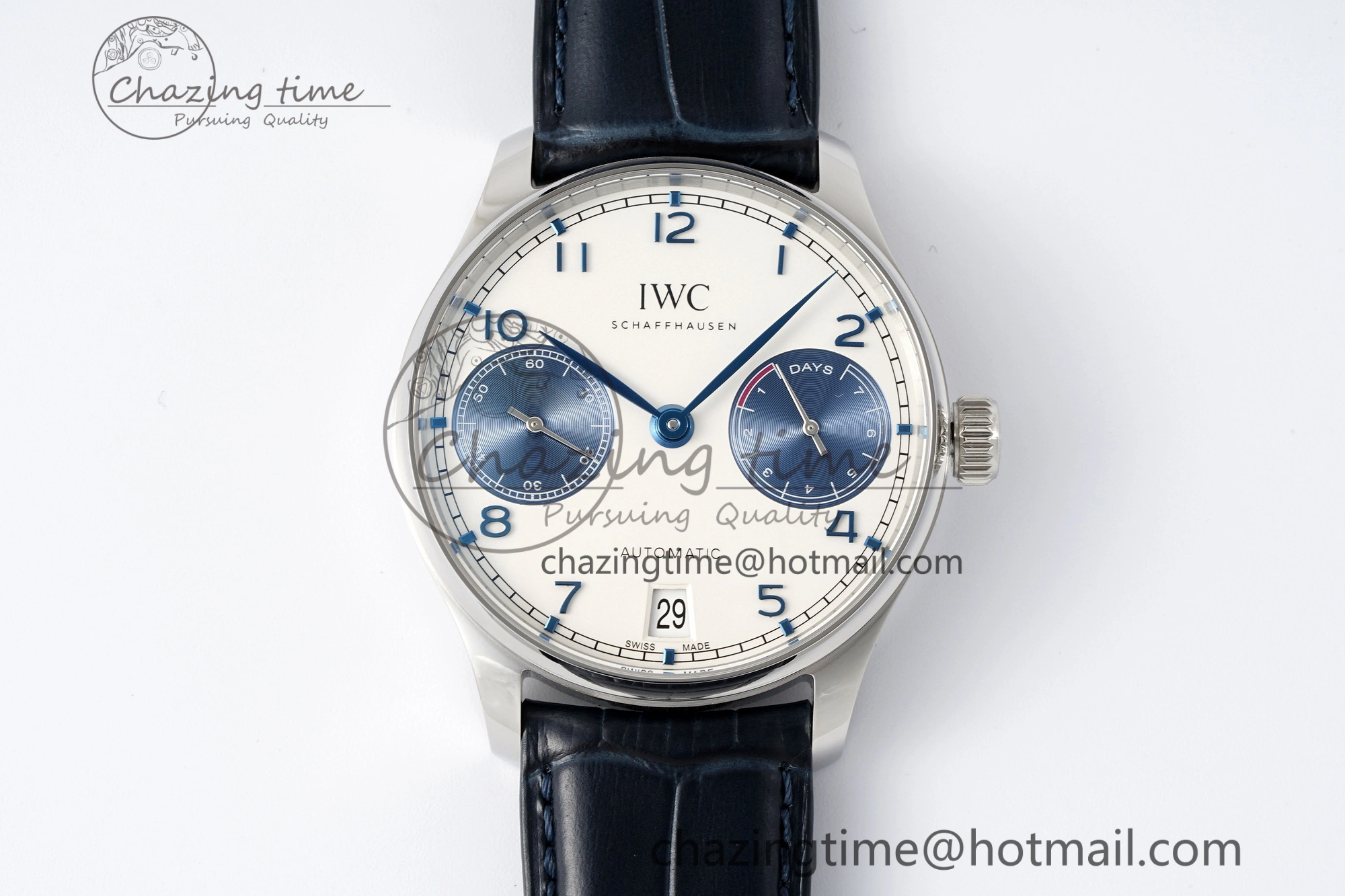 Portuguese Real PR IW500715 SS AZF 1:1 Best Edition White Blue Dial on Blue Leather Strap A52010