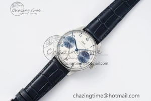 Portuguese Real PR IW500715 SS AZF 1:1 Best Edition White Blue Dial on Blue Leather Strap A52010