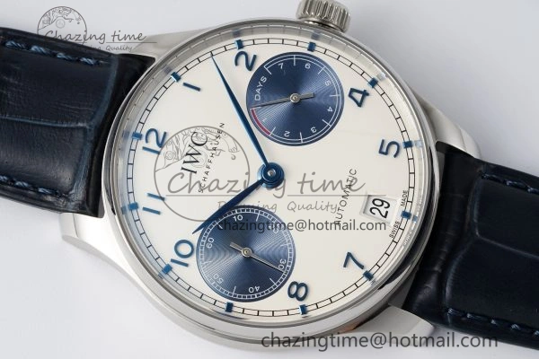 Portuguese Real PR IW500715 SS AZF 1:1 Best Edition White Blue Dial on Blue Leather Strap A52010