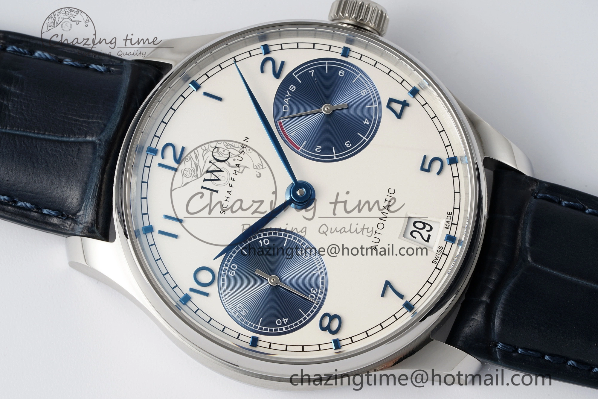 Portuguese Real PR IW500715 SS AZF 1:1 Best Edition White Blue Dial on Blue Leather Strap A52010