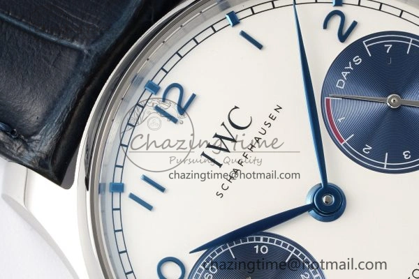 Portuguese Real PR IW500715 SS AZF 1:1 Best Edition White Blue Dial on Blue Leather Strap A52010