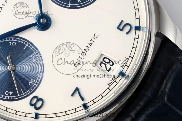 Portuguese Real PR IW500715 SS AZF 1:1 Best Edition White Blue Dial on Blue Leather Strap A52010