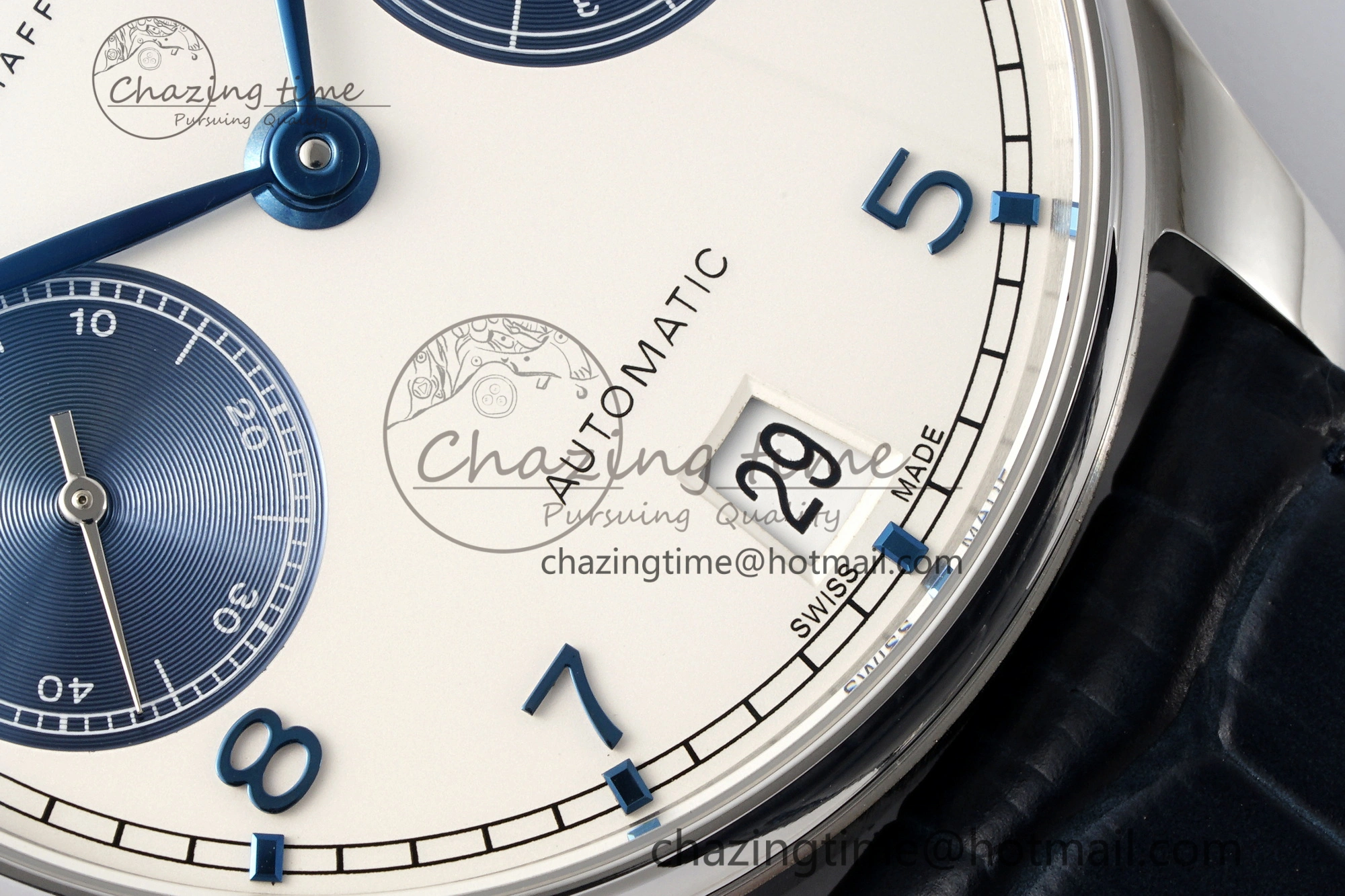 Portuguese Real PR IW500715 SS AZF 1:1 Best Edition White Blue Dial on Blue Leather Strap A52010