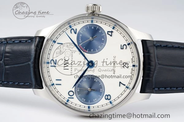 Portuguese Real PR IW500715 SS AZF 1:1 Best Edition White Blue Dial on Blue Leather Strap A52010