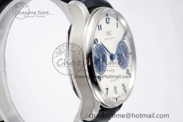 Portuguese Real PR IW500715 SS AZF 1:1 Best Edition White Blue Dial on Blue Leather Strap A52010