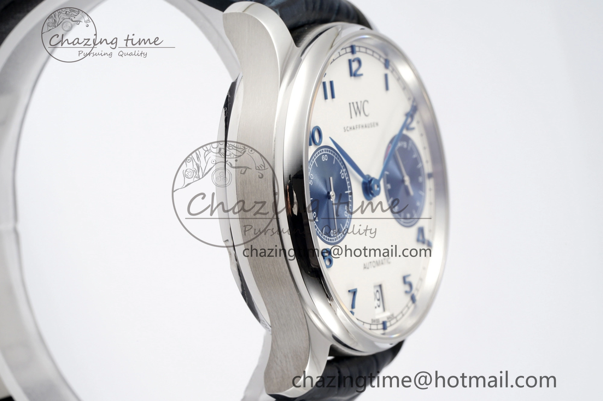 Portuguese Real PR IW500715 SS AZF 1:1 Best Edition White Blue Dial on Blue Leather Strap A52010
