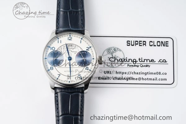 Portuguese Real PR IW500715 SS AZF 1:1 Best Edition White Blue Dial on Blue Leather Strap A52010