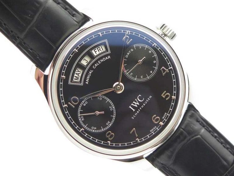 Portuguese Real PR Real Annual Calendar IW5035 YLF 1:1 Best Edition Black Dial On Leather Strap A52850