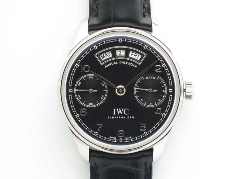 Portuguese Real PR Real Annual Calendar IW5035 YLF 1:1 Best Edition Black Dial On Leather Strap A52850
