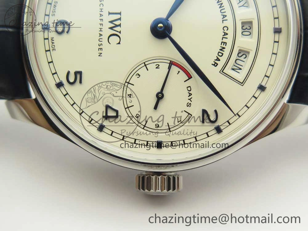 Portuguese Real PR Real Annual Calendar IW5035 ZF 1:1 Best Edition White Dial Blue Markers on Blue Leather Strap A52850
