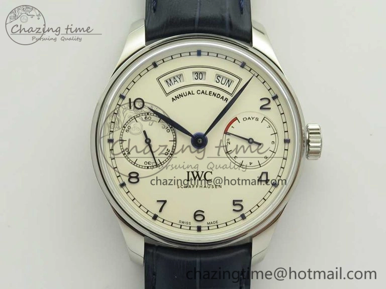 Portuguese Real PR Real Annual Calendar IW5035 ZF 1:1 Best Edition White Dial Blue Markers on Blue Leather Strap A52850