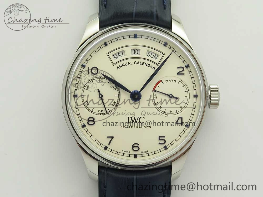 Portuguese Real PR Real Annual Calendar IW5035 ZF 1:1 Best Edition White Dial Blue Markers on Blue Leather Strap A52850