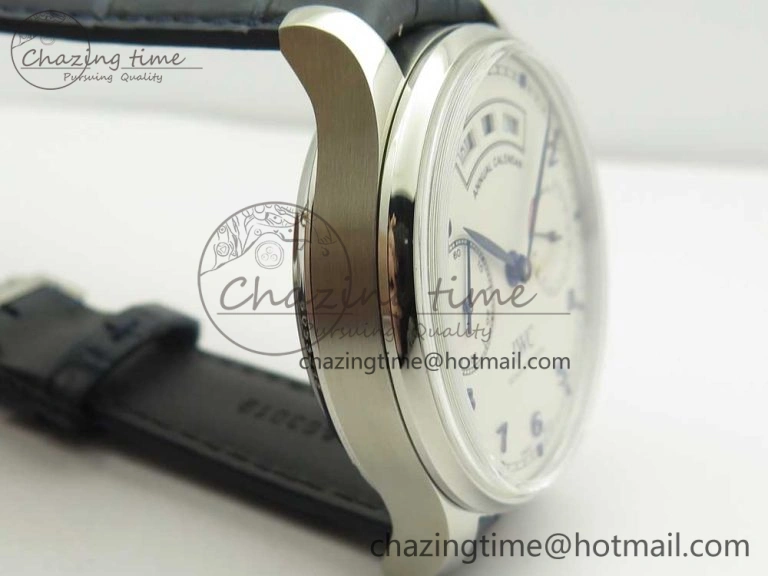 Portuguese Real PR Real Annual Calendar IW5035 ZF 1:1 Best Edition White Dial Blue Markers on Blue Leather Strap A52850