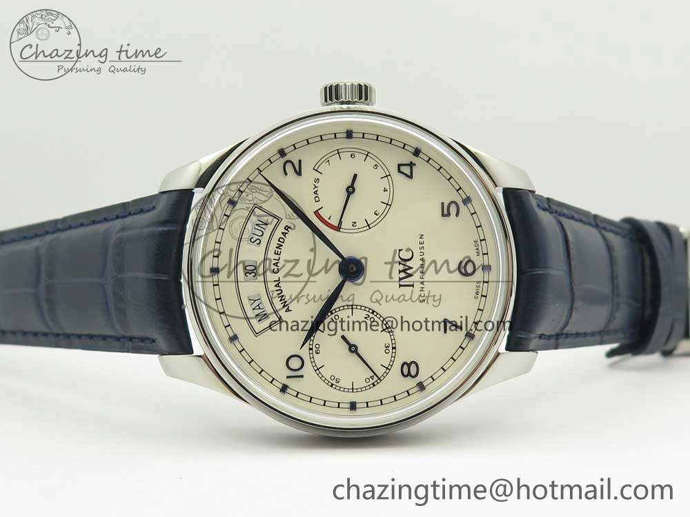 Portuguese Real PR Real Annual Calendar IW5035 ZF 1:1 Best Edition White Dial Blue Markers on Blue Leather Strap A52850