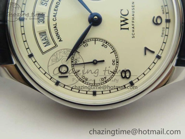 Portuguese Real PR Real Annual Calendar IW5035 ZF 1:1 Best Edition White Dial Blue Markers on Blue Leather Strap A52850