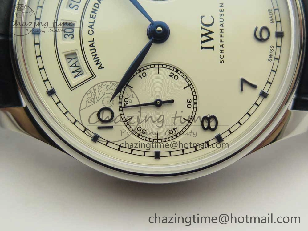 Portuguese Real PR Real Annual Calendar IW5035 ZF 1:1 Best Edition White Dial Blue Markers on Blue Leather Strap A52850