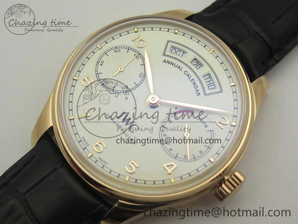 Portuguese Real PR Real Annual Calendar IW503501 RG ZF 1:1 Best Edition White Dial on Black Leather Strap A52850