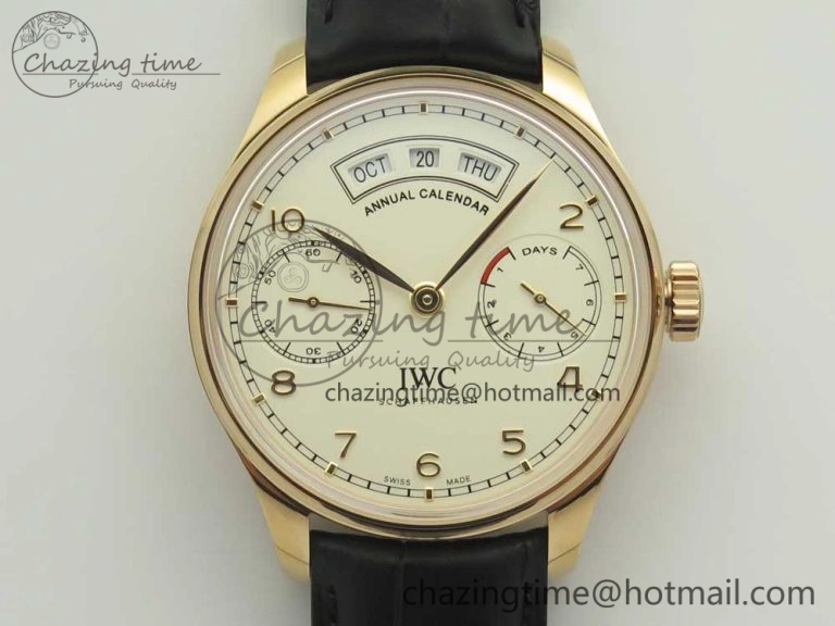 Portuguese Real PR Real Annual Calendar IW503501 RG ZF 1:1 Best Edition White Dial on Black Leather Strap A52850