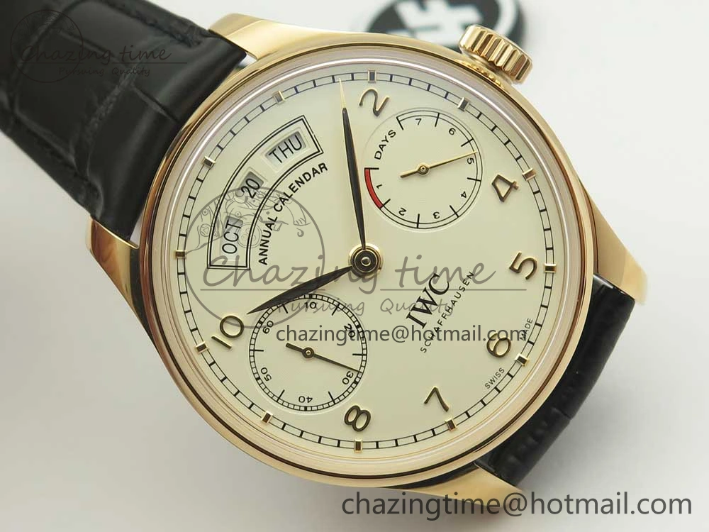 Portuguese Real PR Real Annual Calendar IW503501 RG ZF 1:1 Best Edition White Dial on Black Leather Strap A52850