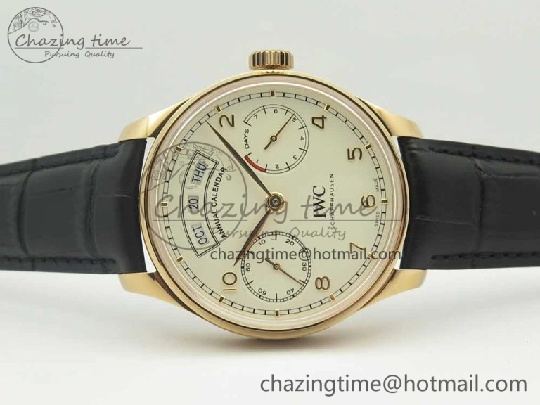 Portuguese Real PR Real Annual Calendar IW503501 RG ZF 1:1 Best Edition White Dial on Black Leather Strap A52850