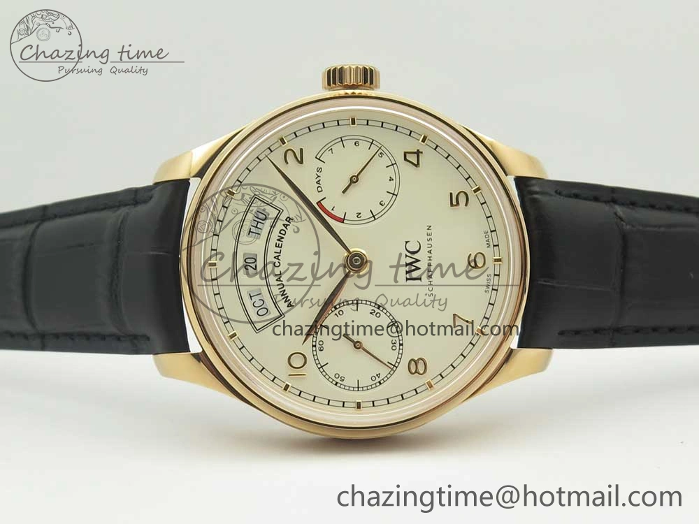 Portuguese Real PR Real Annual Calendar IW503501 RG ZF 1:1 Best Edition White Dial on Black Leather Strap A52850