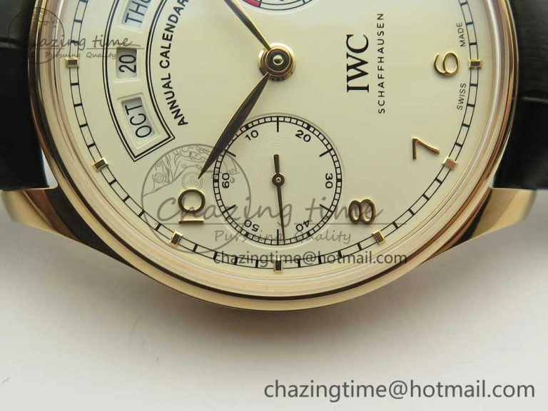 Portuguese Real PR Real Annual Calendar IW503501 RG ZF 1:1 Best Edition White Dial on Black Leather Strap A52850