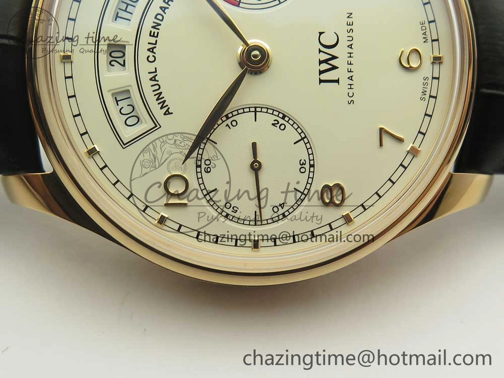 Portuguese Real PR Real Annual Calendar IW503501 RG ZF 1:1 Best Edition White Dial on Black Leather Strap A52850