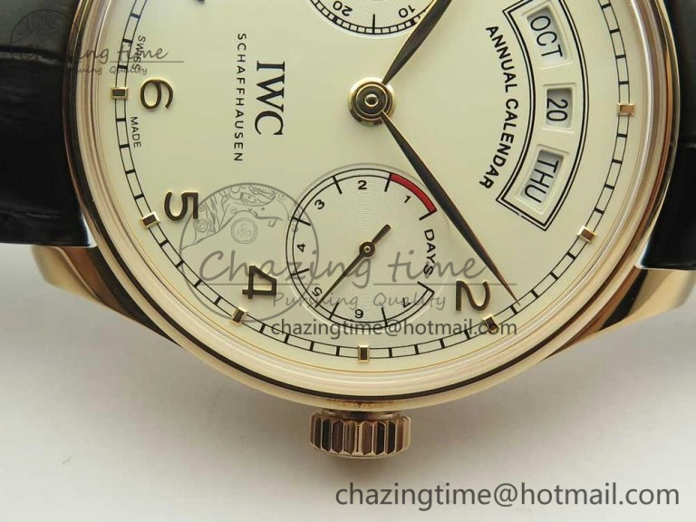 Portuguese Real PR Real Annual Calendar IW503501 RG ZF 1:1 Best Edition White Dial on Black Leather Strap A52850