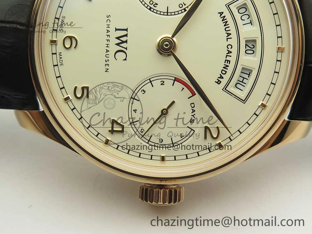 Portuguese Real PR Real Annual Calendar IW503501 RG ZF 1:1 Best Edition White Dial on Black Leather Strap A52850