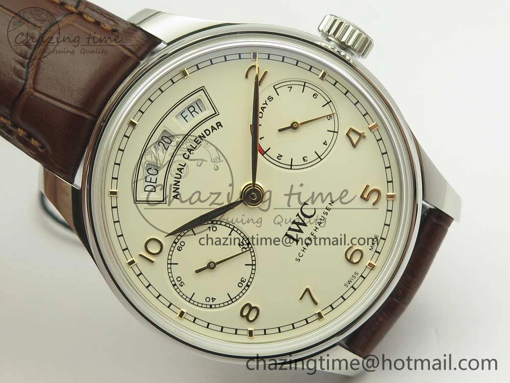 Portuguese Real PR Real Annual Calendar IW503501 ZF 1:1 Best Edition White Dial on Brown Leather Strap A52850