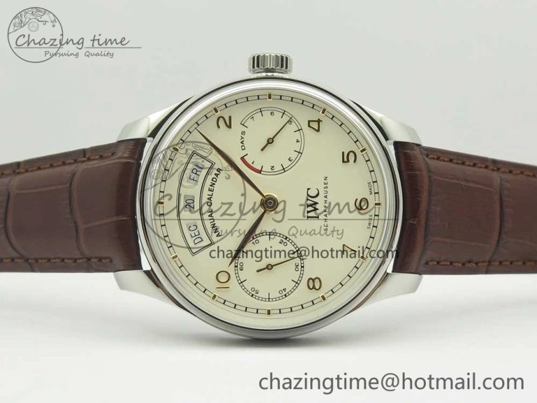 Portuguese Real PR Real Annual Calendar IW503501 ZF 1:1 Best Edition White Dial on Brown Leather Strap A52850
