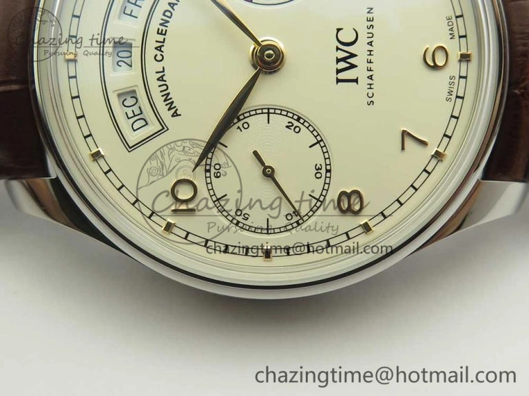 Portuguese Real PR Real Annual Calendar IW503501 ZF 1:1 Best Edition White Dial on Brown Leather Strap A52850