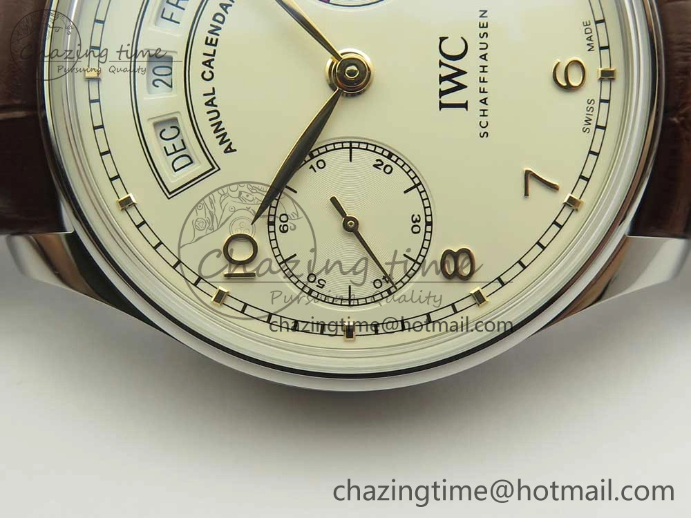 Portuguese Real PR Real Annual Calendar IW503501 ZF 1:1 Best Edition White Dial on Brown Leather Strap A52850