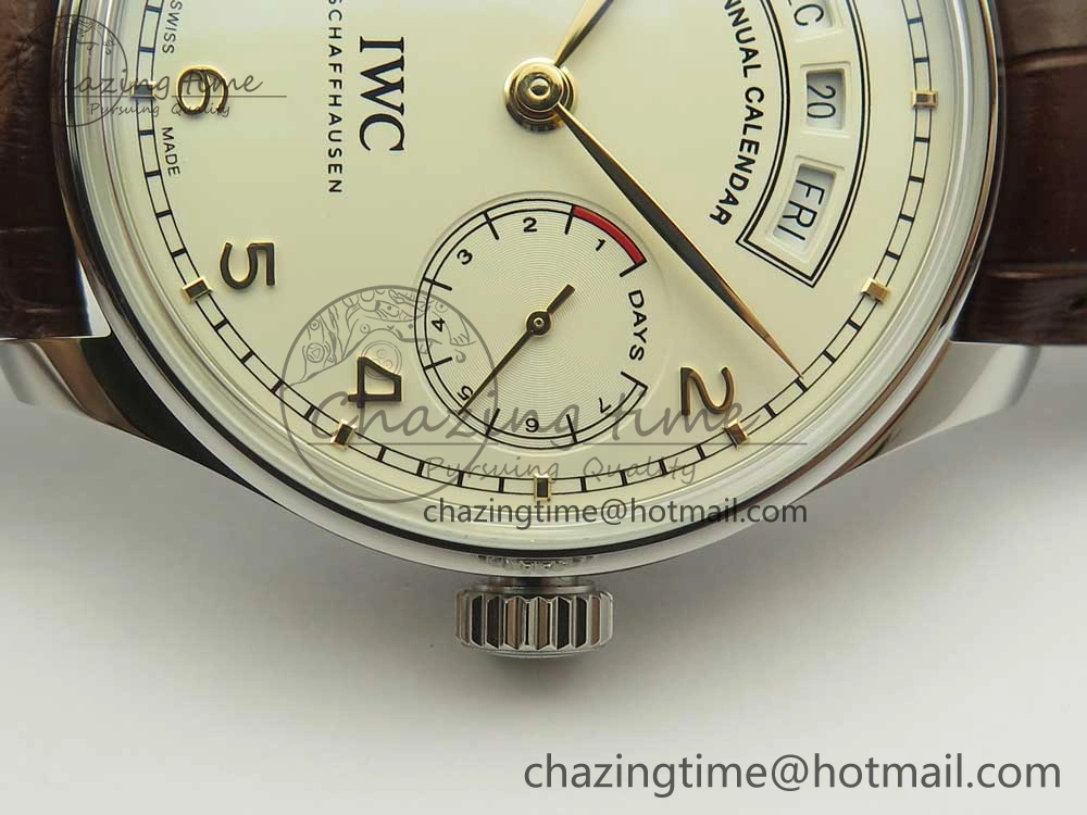 Portuguese Real PR Real Annual Calendar IW503501 ZF 1:1 Best Edition White Dial on Brown Leather Strap A52850