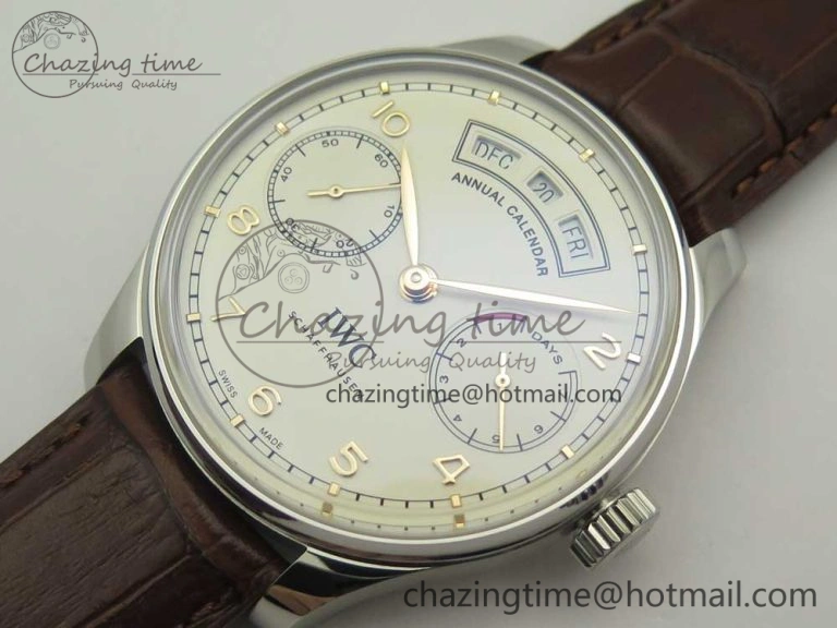 Portuguese Real PR Real Annual Calendar IW503501 ZF 1:1 Best Edition White Dial on Brown Leather Strap A52850