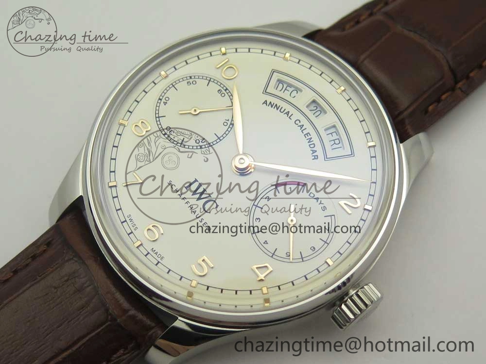 Portuguese Real PR Real Annual Calendar IW503501 ZF 1:1 Best Edition White Dial on Brown Leather Strap A52850