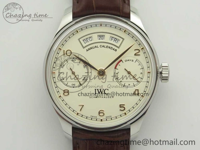 Portuguese Real PR Real Annual Calendar IW503501 ZF 1:1 Best Edition White Dial on Brown Leather Strap A52850
