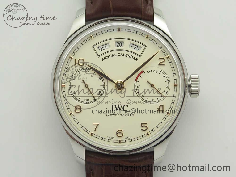 Portuguese Real PR Real Annual Calendar IW503501 ZF 1:1 Best Edition White Dial on Brown Leather Strap A52850