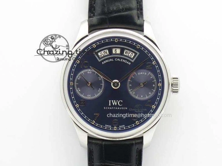 Portuguese Real PR Real Annual Calendar IW503502 YLF 1:1 Best Edition Blue Dial On Leather Strap A52850