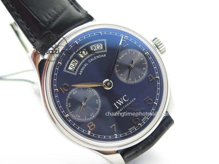 Portuguese Real PR Real Annual Calendar IW503502 YLF 1:1 Best Edition Blue Dial On Leather Strap A52850