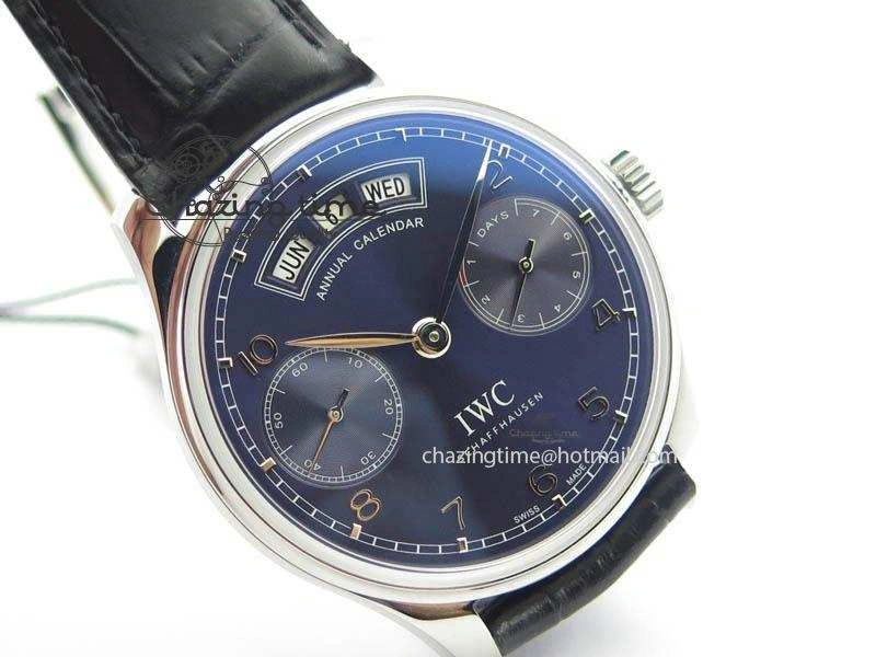 Portuguese Real PR Real Annual Calendar IW503502 YLF 1:1 Best Edition Blue Dial On Leather Strap A52850