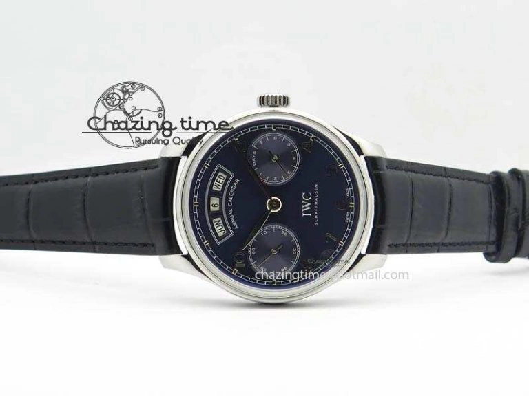 Portuguese Real PR Real Annual Calendar IW503502 YLF 1:1 Best Edition Blue Dial On Leather Strap A52850
