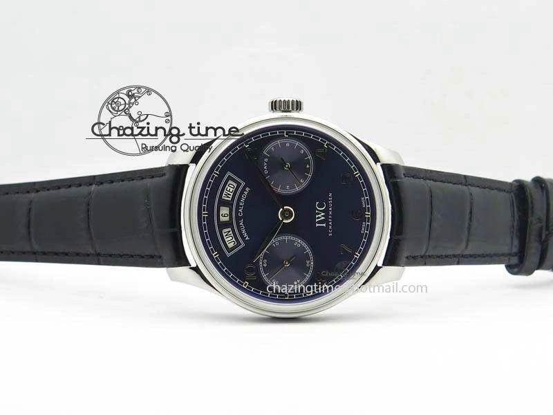 Portuguese Real PR Real Annual Calendar IW503502 YLF 1:1 Best Edition Blue Dial On Leather Strap A52850